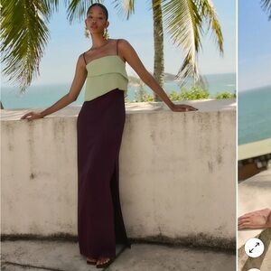 Lady Pipa Maxi Dress Green and Purple Formal Wedding Guest Dress